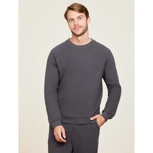 Barefoot Dreams Mens Malibu Waffle Knit Raglan Pullover in Carbon L
